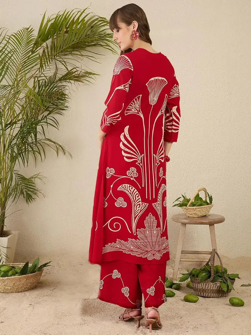 INDO ERA Women's Straight Viscose Rayon Ethnic Motifs Printed Kurta & Palazzo Set 