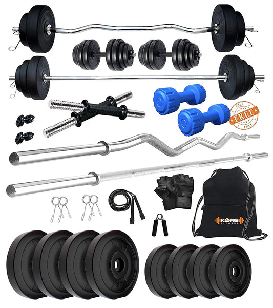 Kore PVC 20 Kg Combo 343 with PVC Adjustable Dumbbells Home Gym Kit, Multicolour