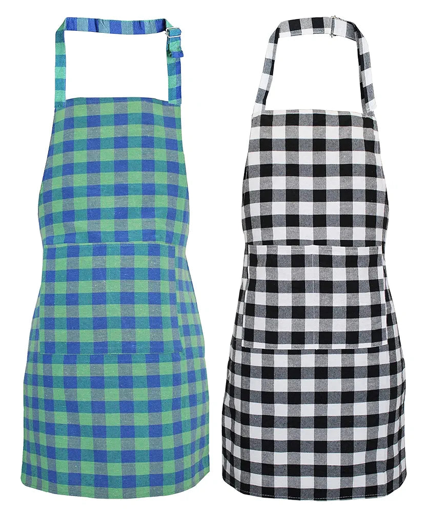 GLUN Waterproof Unisex Kitchen Checkered Design Apron with 2 Front Centre Pocket With Adjustable Neck Strap 