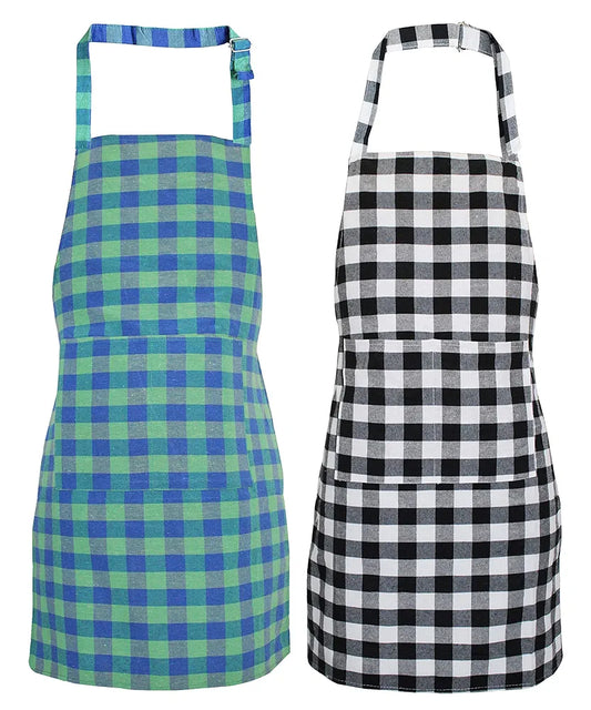 GLUN Waterproof Unisex Kitchen Checkered Design Apron with 2 Front Centre Pocket With Adjustable Neck Strap 