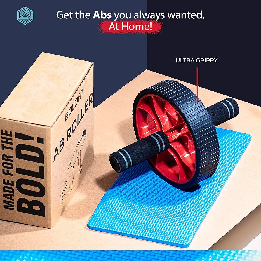 Boldfit Ab Roller For Men & Women. Abs Exercise Equipment For Tummy. Usable In Gym Workout, Home Workout, Abdominal Exercise For Fitness | Anti Slip & Anti Skid Abs Wheel With Knee Mat