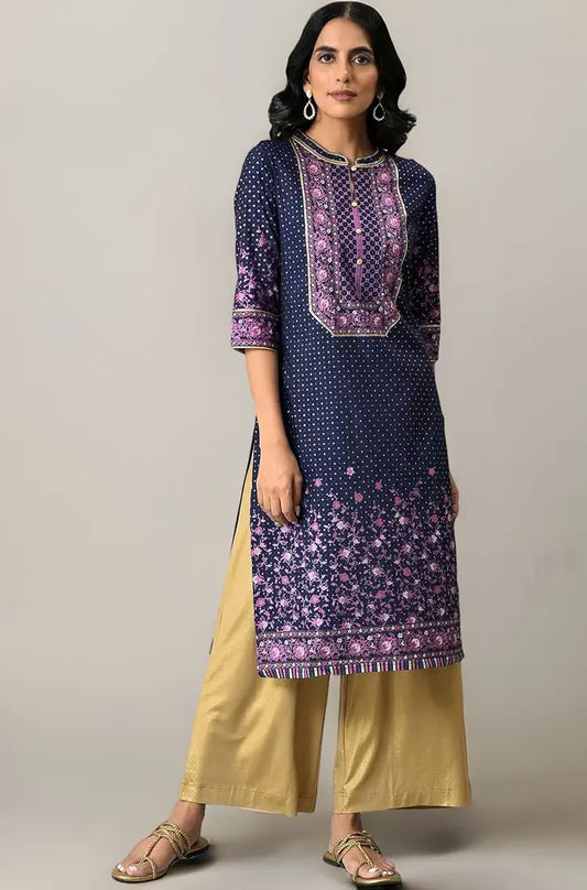Aurelia Women's Viscose Blend Straight Fit Straight Floral Printed Kurta