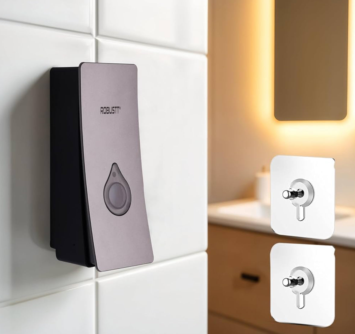 Robustt Manual Wall Mounted Liquid Soap Dispenser - Black  - with Adhesive Hooks | Leak-Proof, Transparent Window, Easy Installation