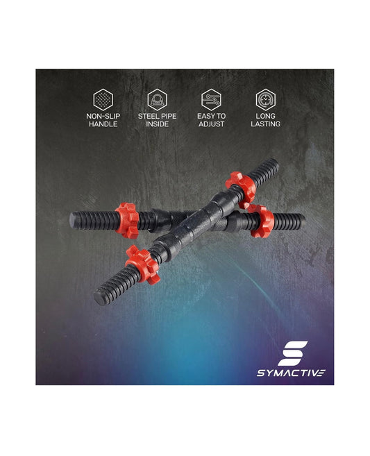 Symactive PVC 8 Kg Adjustable Dumbbells Fitness Kit for Full Body Workout (2 Kg x 4 PVC Weight, 14'' Dumbbell Rods Pair & Nuts) | Black