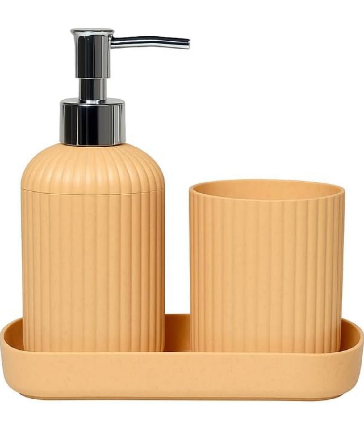 SKADIOO 3-Piece Soap Dispenser Set for Bathroom – Soap Dispenser for Wash Basin, Toothbrush Holder, Vanity Tray & Countertop Organizer for Modern Bathroom Décor & Sink Storage