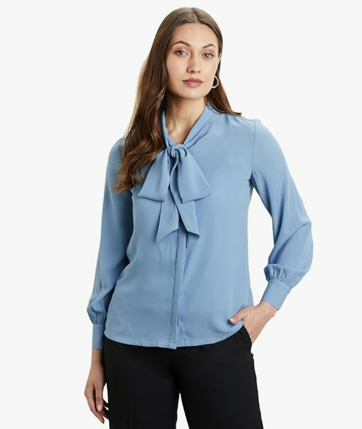 Symbol Premium Women's Solid Desk-to-Dinner' Bow Tie Top