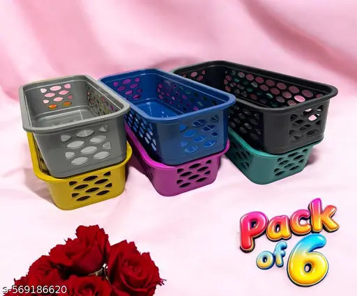 Multipurpose Desk Organizer Tray Office Drawer Dividers Storage Bins for Kitchen, Bathroom, Office, Makeup, Bedroom Dresser, Craft Basket Rack Multicolour Pack Of 6