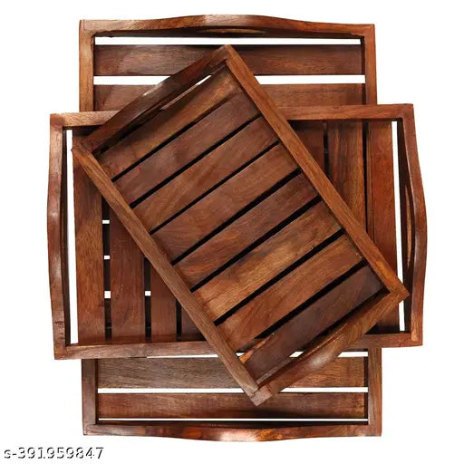 CraftX2Z Wooden Serving Tray Set of 3 for Decoration, Dining Room Table Wooden Tray for Serving, Dining Table Organizer, Serving Tray, Centre Table Decor for Home Kitchen etc
