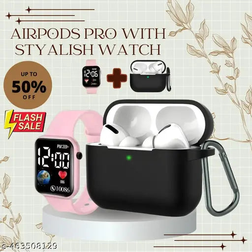 Stylish TWS Bluetooth Wireless Bluetooth Headphones Earbuds With Best Quality Pink Purthvi LED Watch Wireless Bluetooth Headphones & Earphones Touch Sensor V5.1 With HD Mic And Active Noisz Cancellation Supported All Android & IOS Devices Bluetooth Headset(BT+Black Cover, Watch, True Wireless)