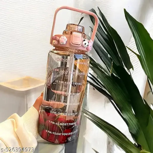 2 L Capacity Belt Straw Transparent Motivational Water Bottles|Time Marker Leak Proof&amp;Break-Proof|Best Usage For Office\/School\/Gym\/Travel Bottle|Bpa-Free Fitness Sports Bottle (Pink)