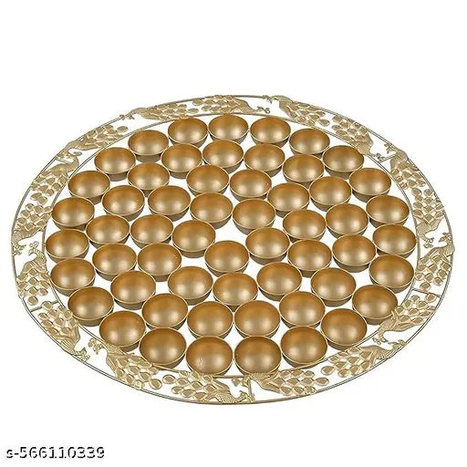 Premium 56 Bhog Thali for Pooja | Traditional Indian Festival Bhog Platter | Decorative Golden Thali with Sweets & Dry Fruits | Peacock Design Puja Thali for Diwali, Janmashtami, and Special Occasions