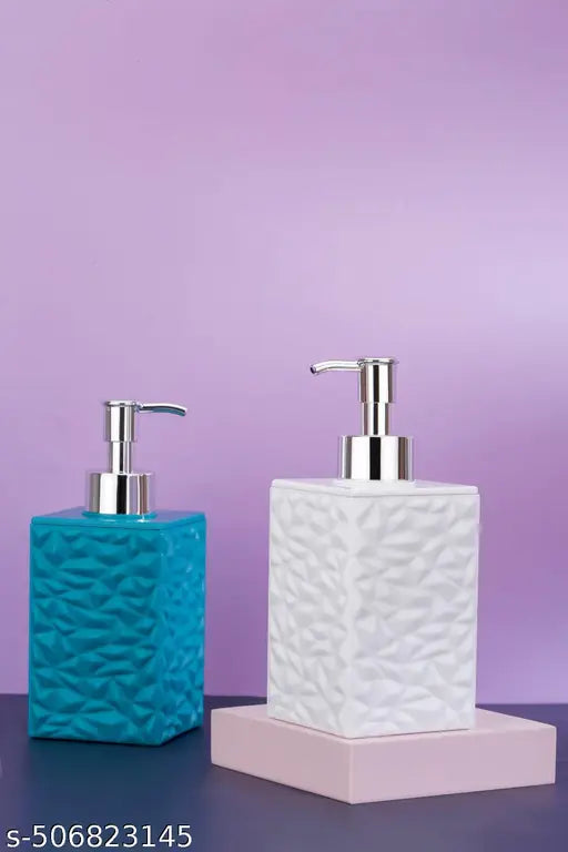 SHREE Liquid Soap Dispenser | Stoneware | Bottle for Kitchen|Soap DispeBathroom Sanitizer, Lotion, Shampoo Dispenser | Plastic Handwashnser for Wash Basin |Bathroom Accessories (White)(Pack of 1)