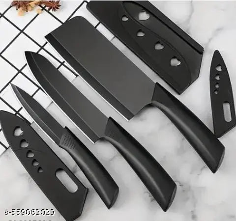 Knife Set of 3 with Cover, Stainless Steel Knives for Kitchen| Sharp Edge Cutting Chef Knifes for Chopping Vegetables, Fruits, Multipurpose Knife, Kitchen Tools(Set of 3, Black)