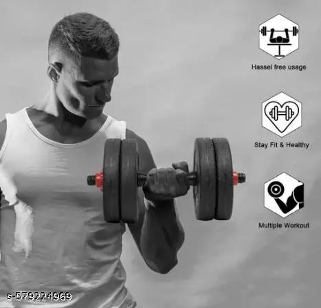 HOME GYM COMBO PVC (12KG)FITNESS SET WITH 3FEET CURL ROD ONE PAIR DUMBBLE ROD HAND GRIPER,SKIPPING ROP,HAND GLOVES