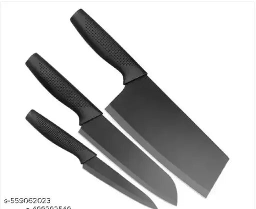 Knife Set of 3 with Cover, Stainless Steel Knives for Kitchen| Sharp Edge Cutting Chef Knifes for Chopping Vegetables, Fruits, Multipurpose Knife, Kitchen Tools(Set of 3, Black)
