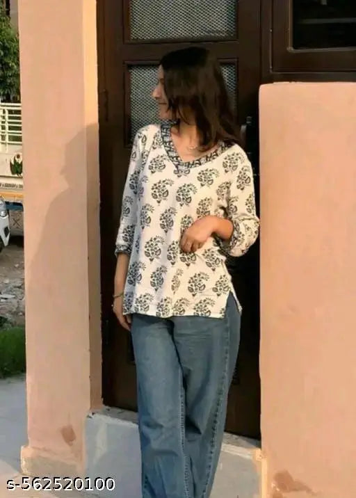 White Cream Short Kurti Top For Woman's