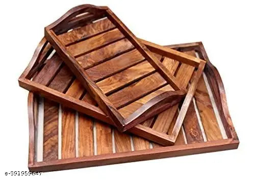 CraftX2Z Wooden Serving Tray Set of 3 for Decoration, Dining Room Table Wooden Tray for Serving, Dining Table Organizer, Serving Tray, Centre Table Decor for Home Kitchen etc