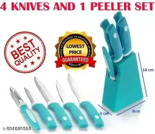 Kitchen Knife Set with Stands. Stand With 4 Knife Set & 1 Peeler Women's 1st Choice ABS Plastic Stand With 4 Knife & 1 Peeler Kitchen Tool Set (Knife, Peeler)