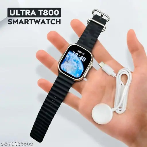 T800 black pro ultra smartwatch with beautiful strap bluetooth calling smart touch display with fitness & outdoor health & medical tracker unique ui interctions ( black)