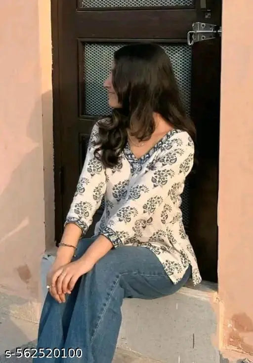 White Cream Short Kurti Top For Woman's
