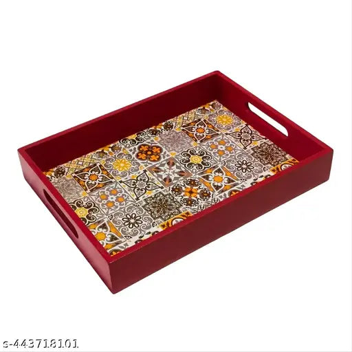 HAMNACRAFT Wooden Tray For Serving 10 Inch X 13 Inch-Serving Tray - Tray Set For Decoration-Tea Trays-Big Coffee Tray-Premium Trey-Wooden Serving Trays-Resin Tray,Round