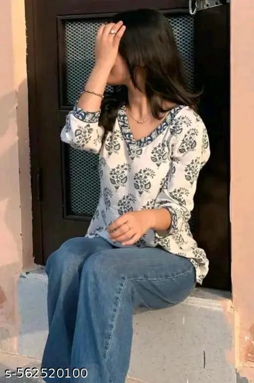 White Cream Short Kurti Top For Woman's