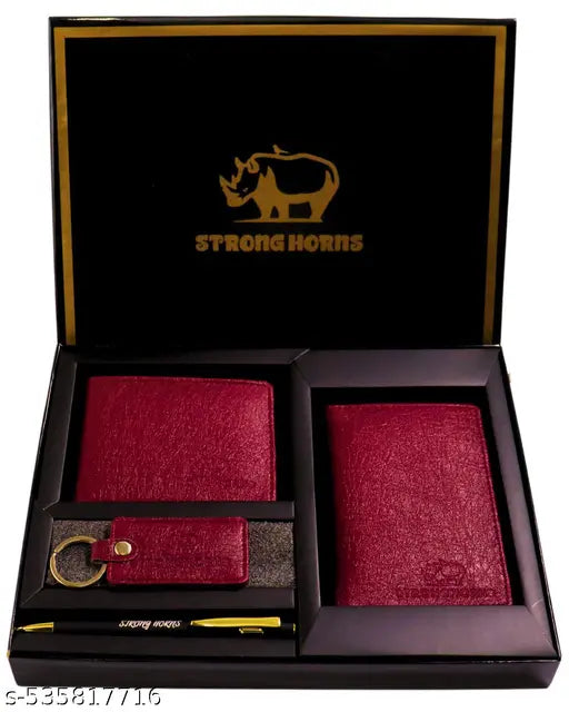 Strong Horns Artificial Leather Men's Accessory Set | Wallet, Keychain, Passport Cover And Pen |Gift for Men|
