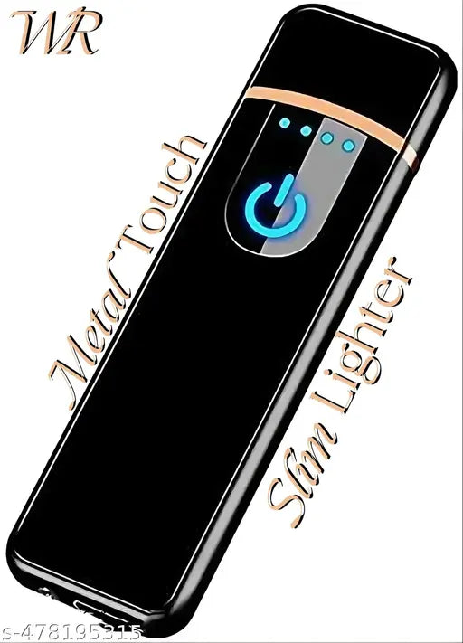 Electric USB Touch Lighter for Smoking Rechargeable Windproof Slim Coil Lighter with Smart Fingerprint Sensor Double Side Ignition Lighter Cigaret Stylish (Black)