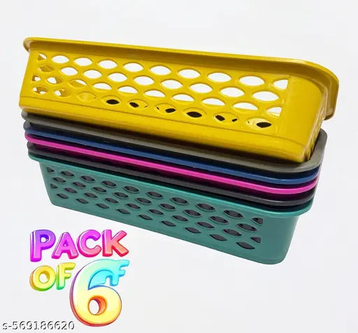 Multipurpose Desk Organizer Tray Office Drawer Dividers Storage Bins for Kitchen, Bathroom, Office, Makeup, Bedroom Dresser, Craft Basket Rack Multicolour Pack Of 6