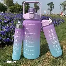 Motivational Water Bottle Set of 3 Pcs Time Marker with Straw, Unbreakable Leakproof BPA free Non-toxic Sipper Bottle for Office, Sports, Gym, School (Multi Pack)