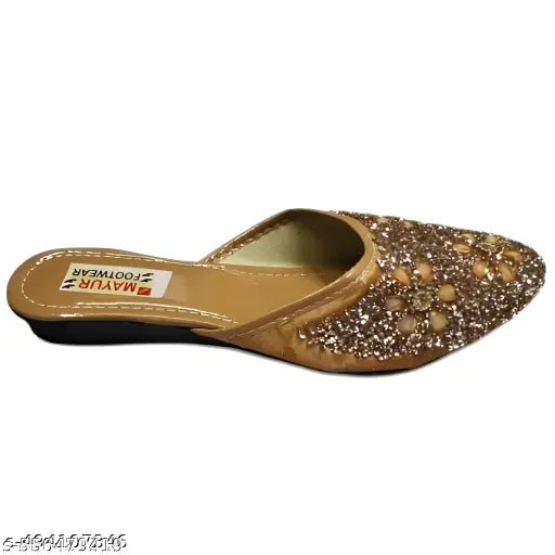 Stylish Glitter Embellished Floral Juttis for Women | Party Wear Slip-On Ethnic Flats | Fancy Wedding & Festival Footwear for Girls | Comfortable Sparkly Traditional Mojaris