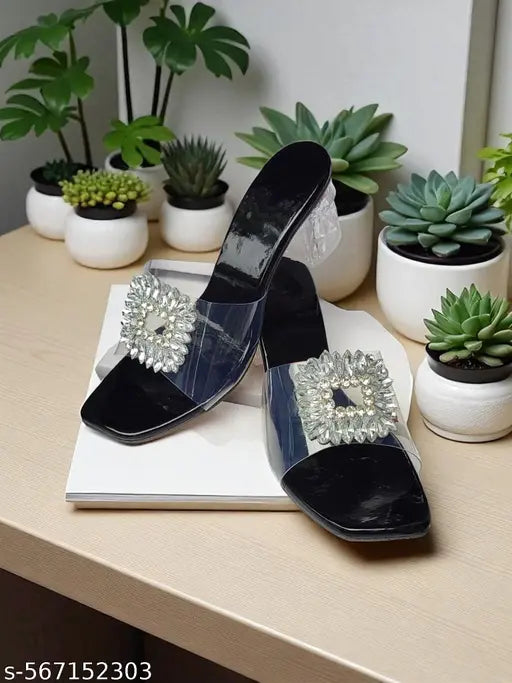 Transparent heel chappal, heel sandals, wedding heels for girls, mehandi party footwear, girls ke liye party chappal, meesho trending footwear