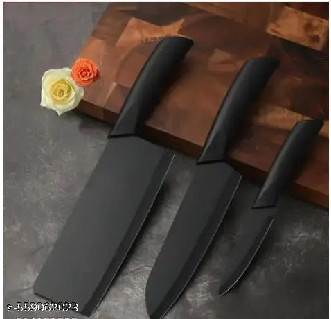 Knife Set of 3 with Cover, Stainless Steel Knives for Kitchen| Sharp Edge Cutting Chef Knifes for Chopping Vegetables, Fruits, Multipurpose Knife, Kitchen Tools(Set of 3, Black)